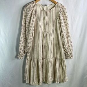 Elizabeth and James cream and red drop waist long sleeve cotton dress.